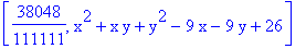 [38048/111111, x^2+x*y+y^2-9*x-9*y+26]